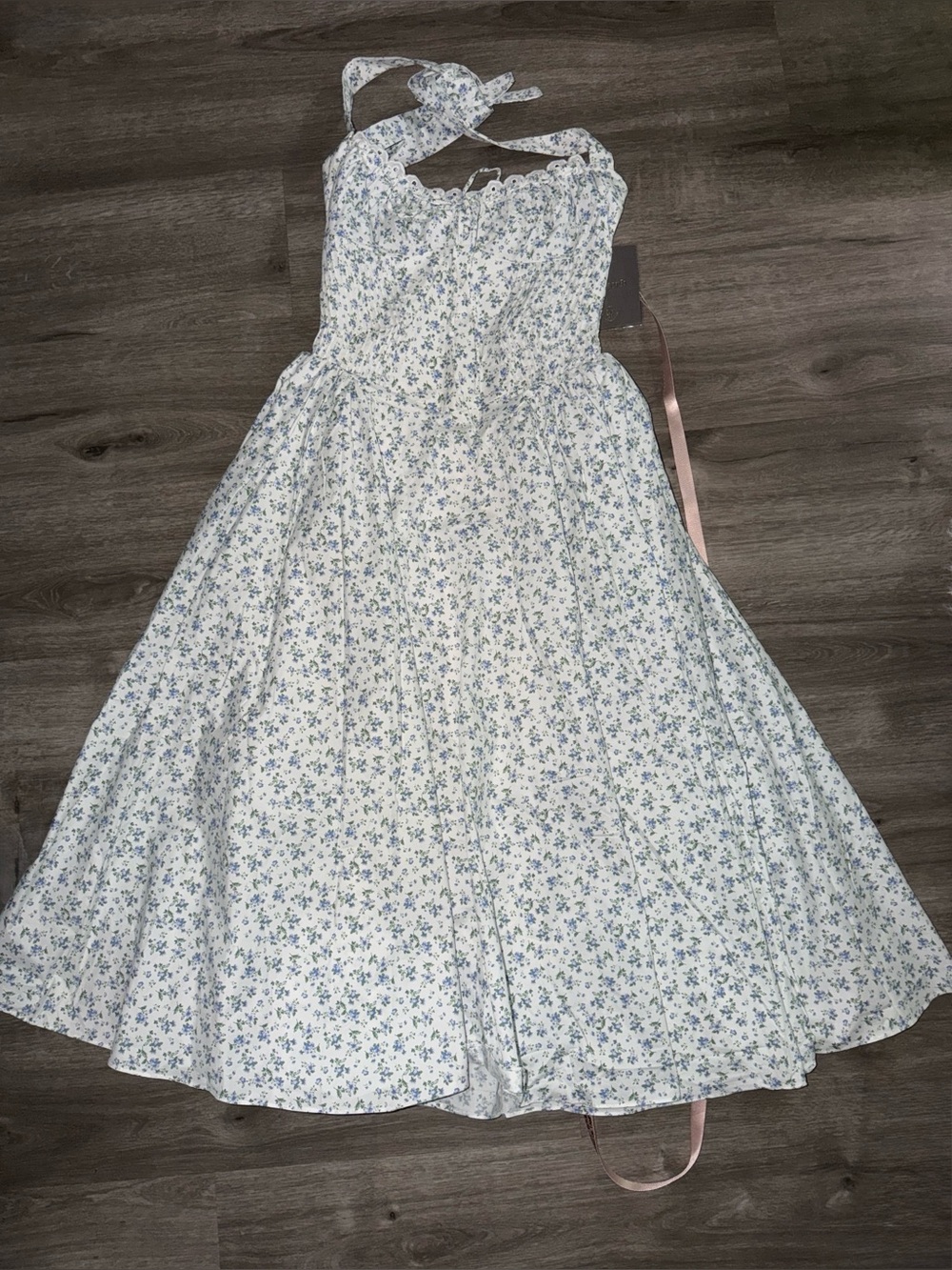 House of CB Adabella white bluebell print cotton halter sundress - Picture 15 of 16
